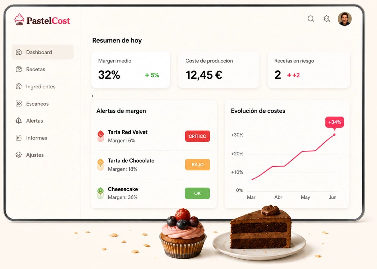 Vista previa del dashboard de SweetCost